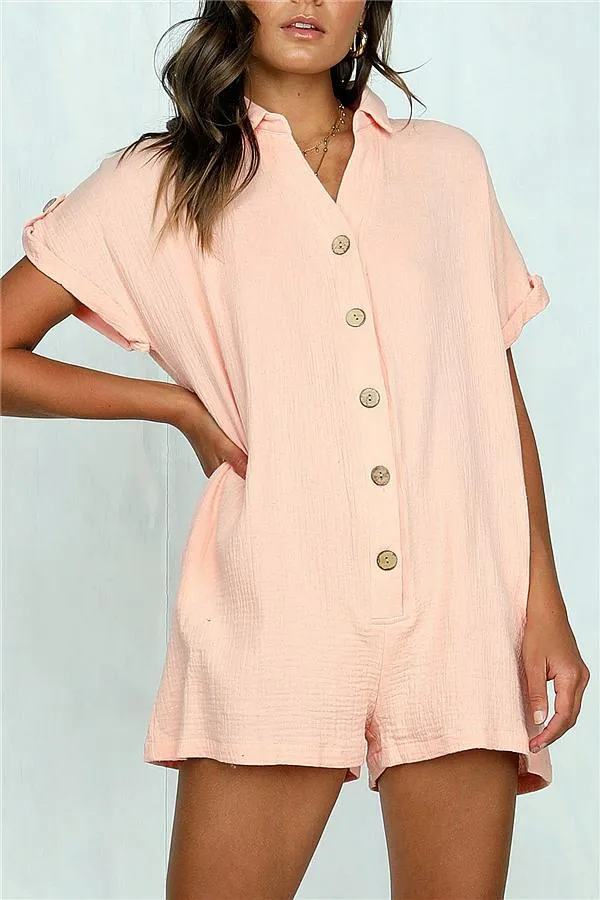 Streetwear Short Sleeve Shirt Romper - Red