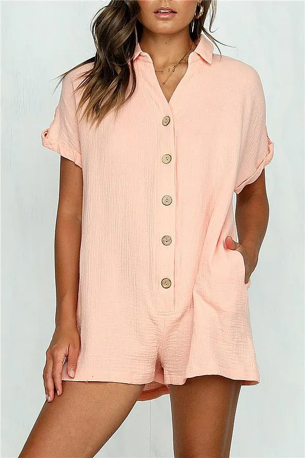 Streetwear Short Sleeve Shirt Romper - Red