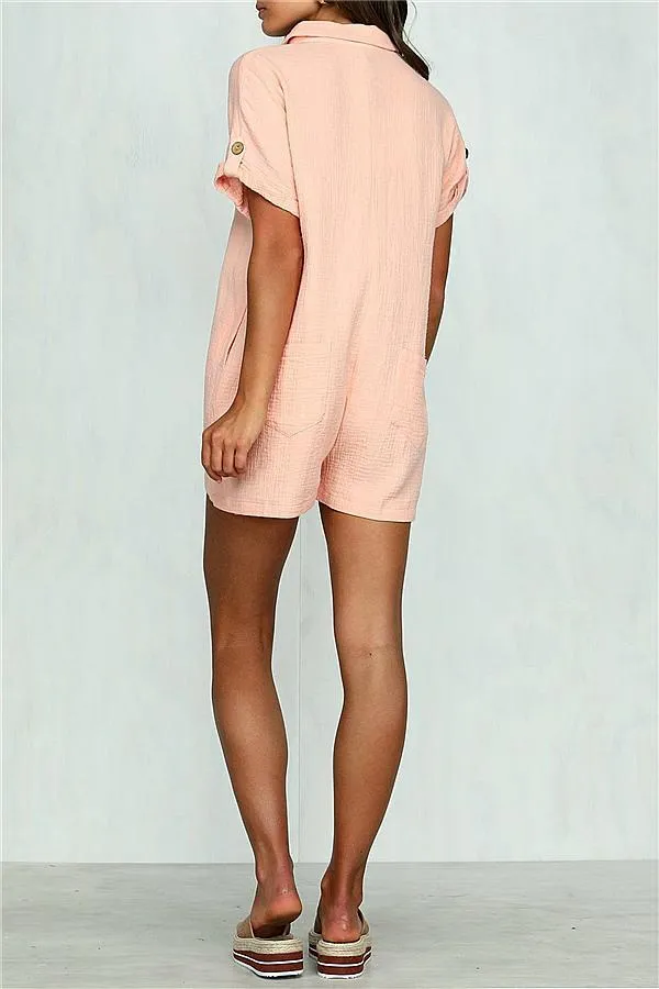 Streetwear Short Sleeve Shirt Romper - Red