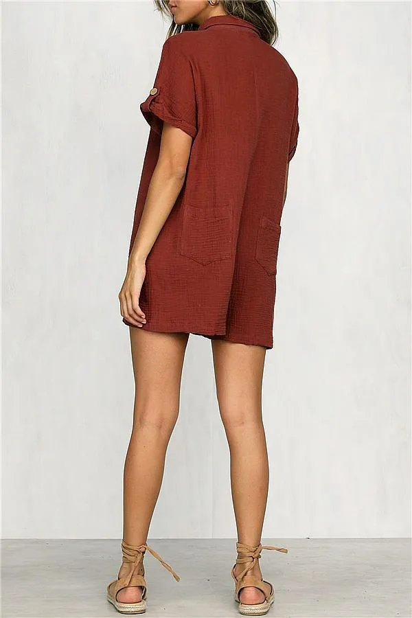 Streetwear Short Sleeve Shirt Romper - Red