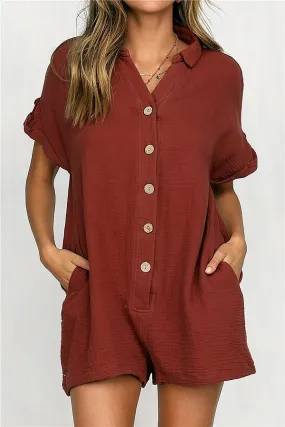 Streetwear Short Sleeve Shirt Romper - Red