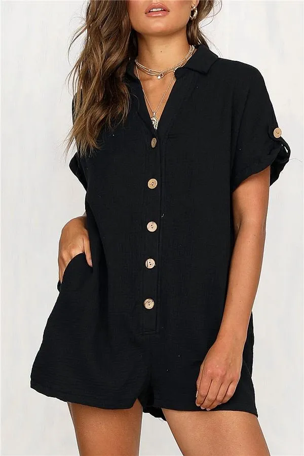 Streetwear Short Sleeve Shirt Romper - Red