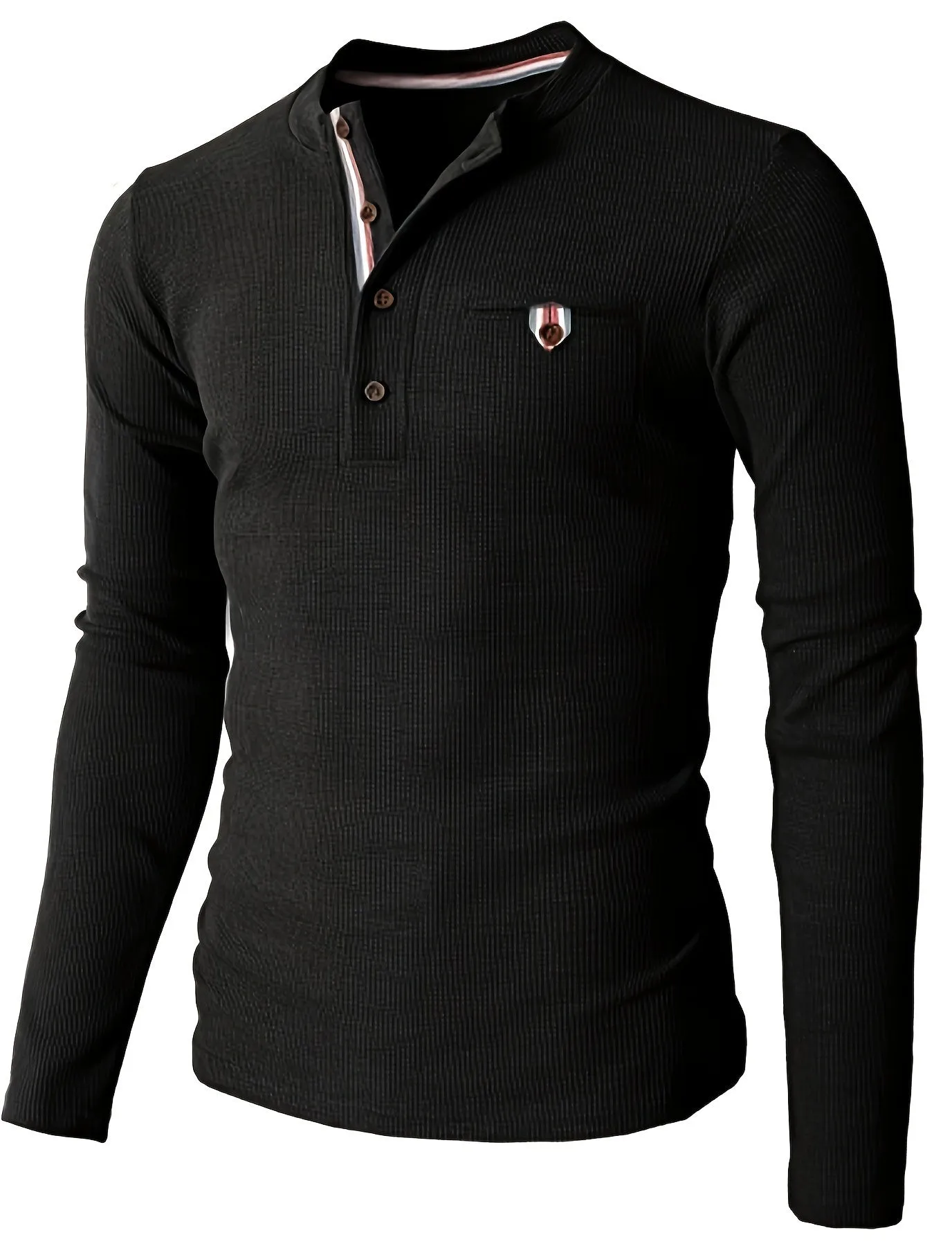 Truigra - Heren Lange Mouw Henley Shirt met Gestreepte Afwerking en Borstzak