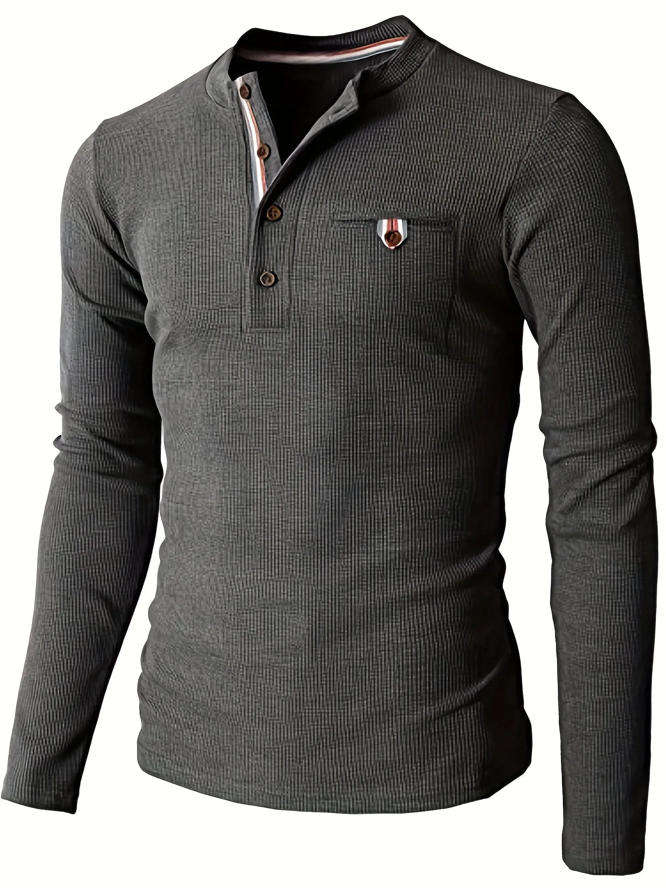 Truigra - Heren Lange Mouw Henley Shirt met Gestreepte Afwerking en Borstzak