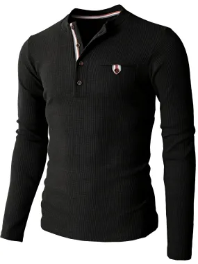 Truigra - Heren Lange Mouw Henley Shirt met Gestreepte Afwerking en Borstzak