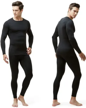 TSLA Men's Thermal Underwear Set, Microfiber Soft Fleece Lined Long Johns, Winter Warm Base Layer Top & Bottom, Soft Micro Fleece Black, Medium
