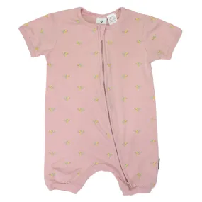 Unicorn Zip Short Sleeve Romper Dusty Pink