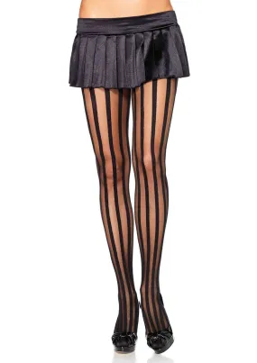Vertical Stripe Tights - Black
