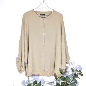 Viscose mix collarless batwing style smart shirt (L)
