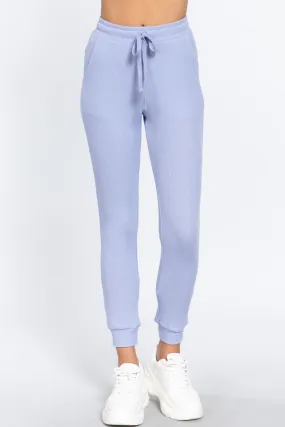 Waist Band Side Pocket Thermal Pants in Vintage Blue