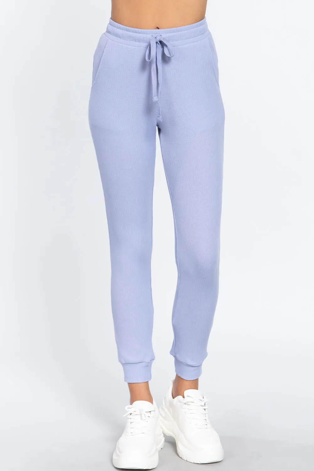 Waist Band Side Pocket Thermal Pants in Vintage Blue