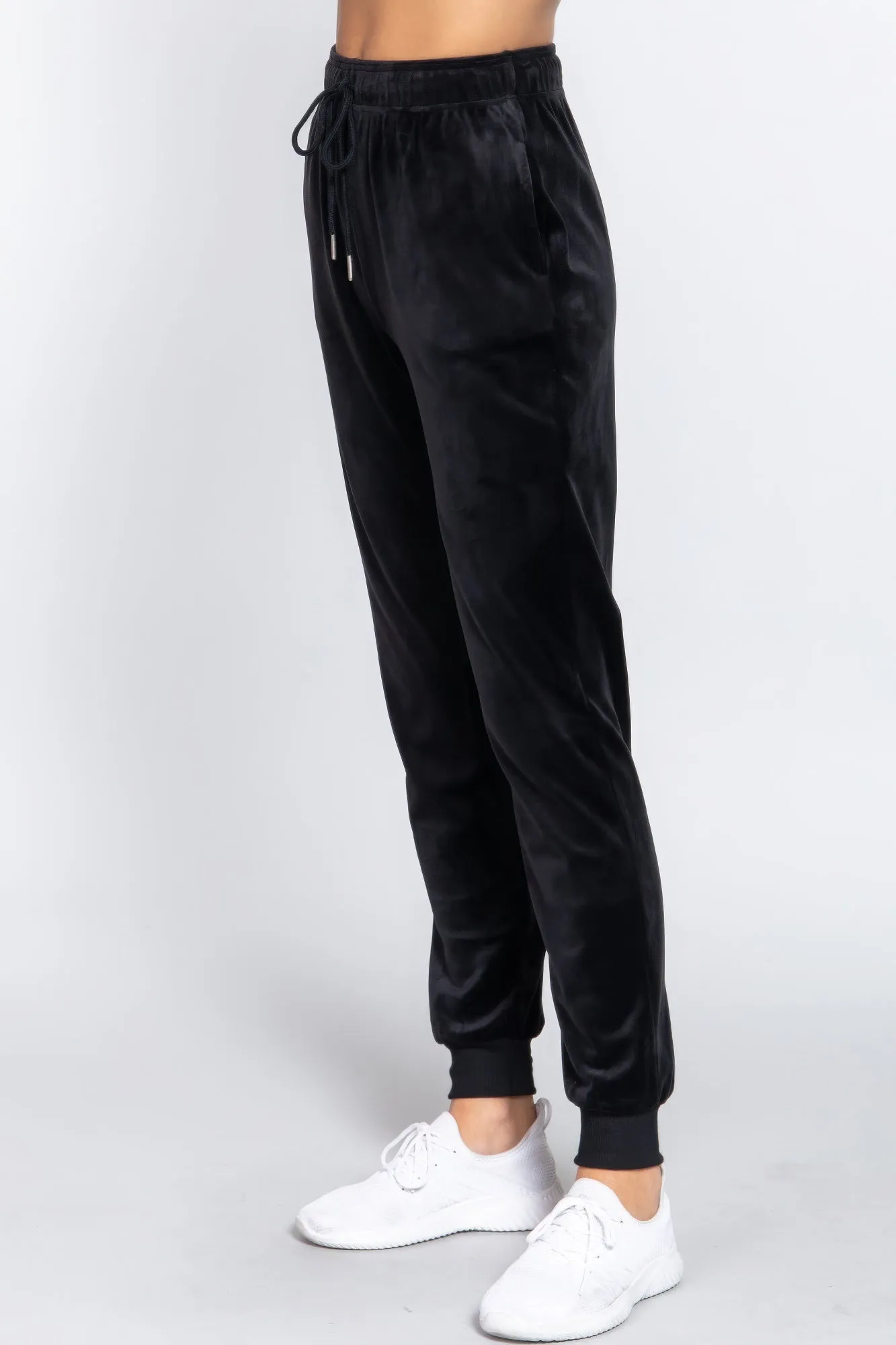 Waist Elastic Velour Long Jogger Pants