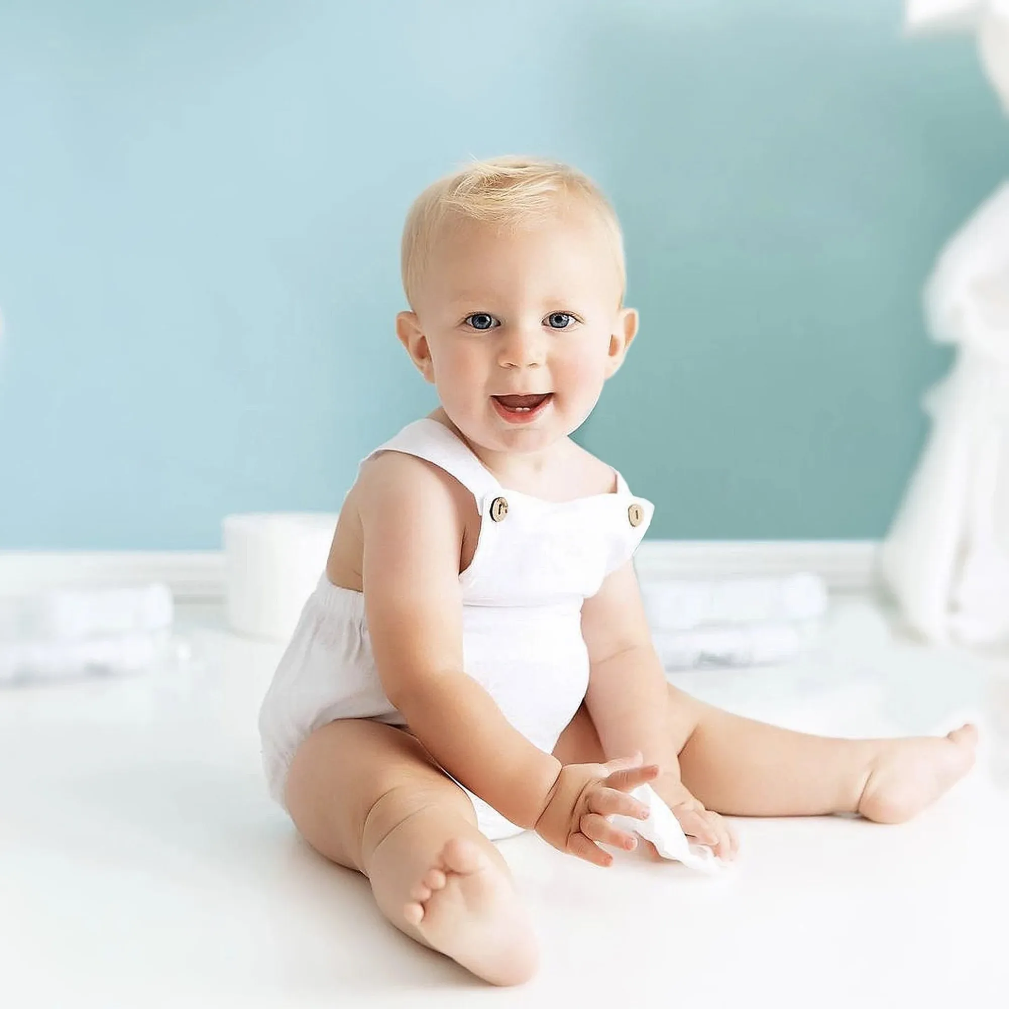 White Baby Boy Romper, First Birthday Smash Cake Outfit Boy, Newborn Linen Overalls