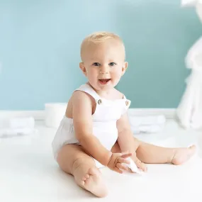 White Baby Boy Romper, First Birthday Smash Cake Outfit Boy, Newborn Linen Overalls