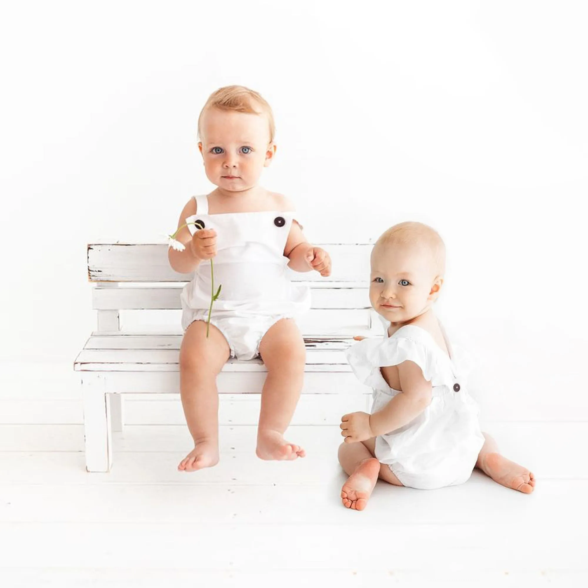 White Baby Boy Romper, First Birthday Smash Cake Outfit Boy, Newborn Linen Overalls