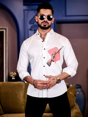 White Club Wear AWM Gun Printed Satin Cotton Shirt