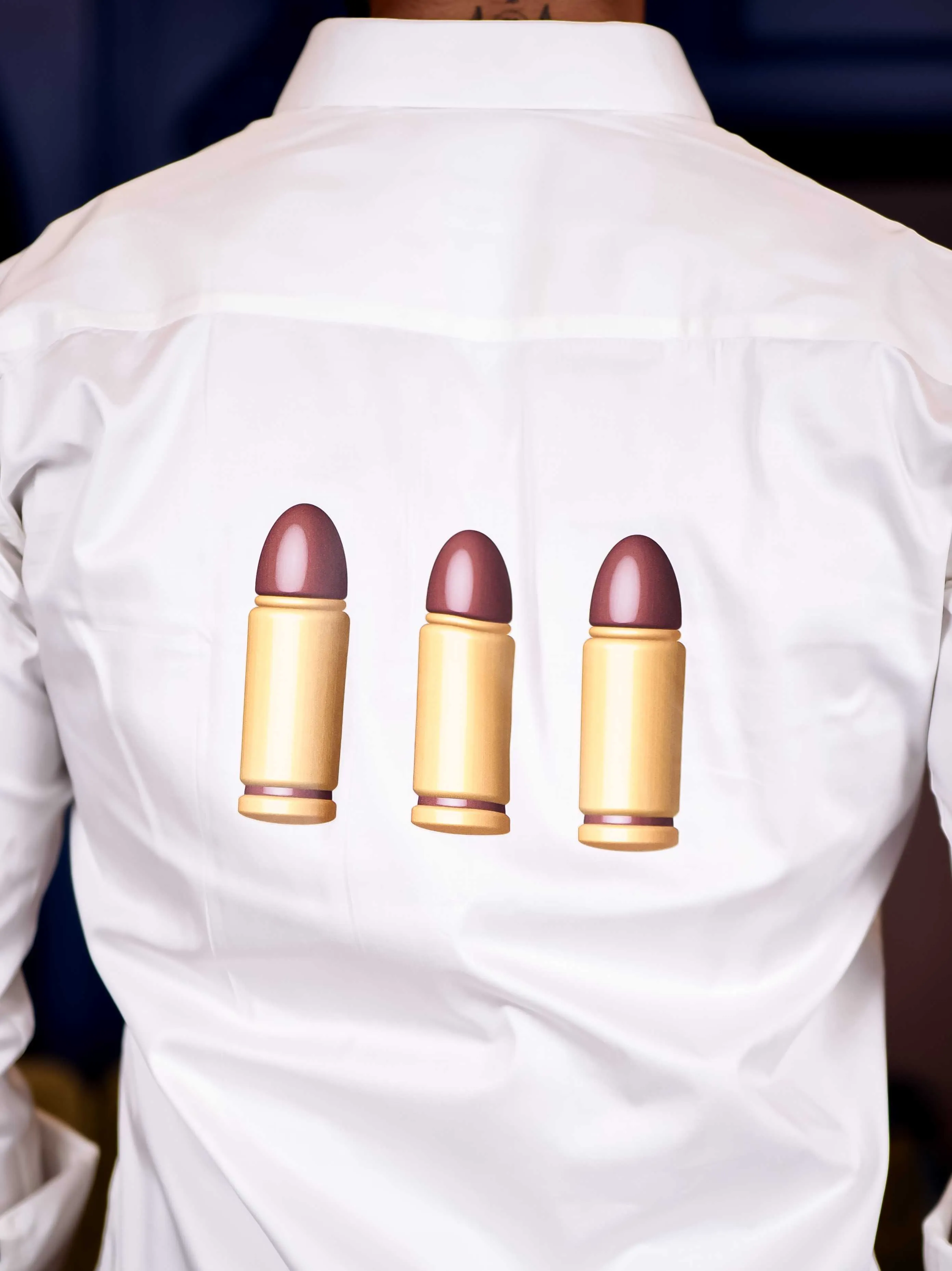 White Club Wear AWM Gun Printed Satin Cotton Shirt