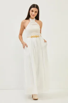 White High Neck Side Pocket Maxi Dress