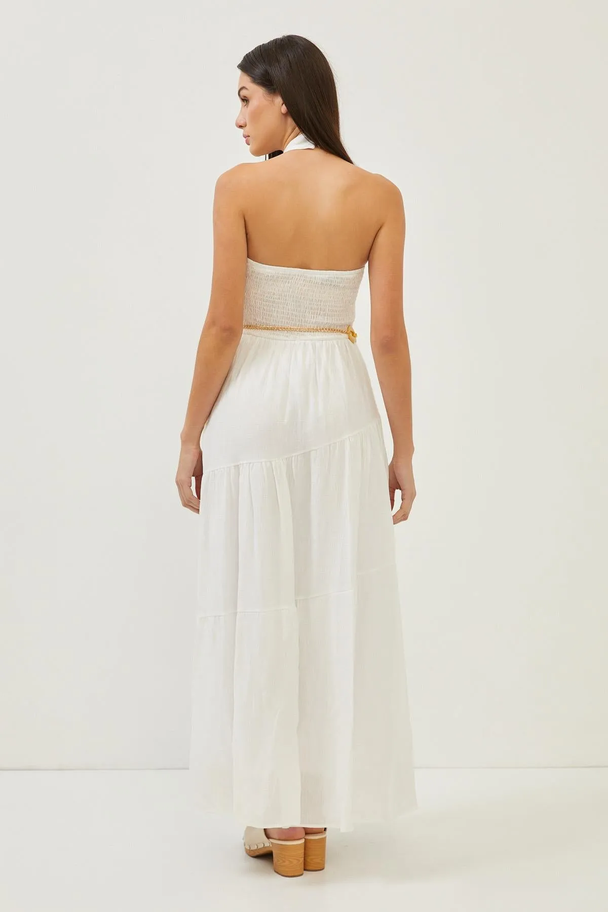 White High Neck Side Pocket Maxi Dress