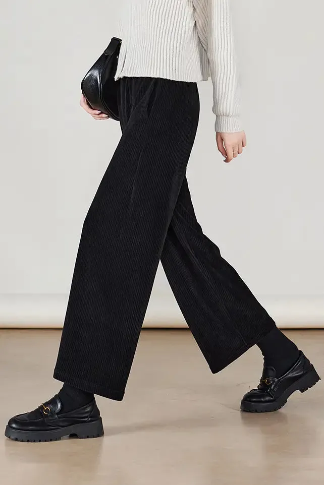Wide-leg Cropped Pull-on Corduroy Pants