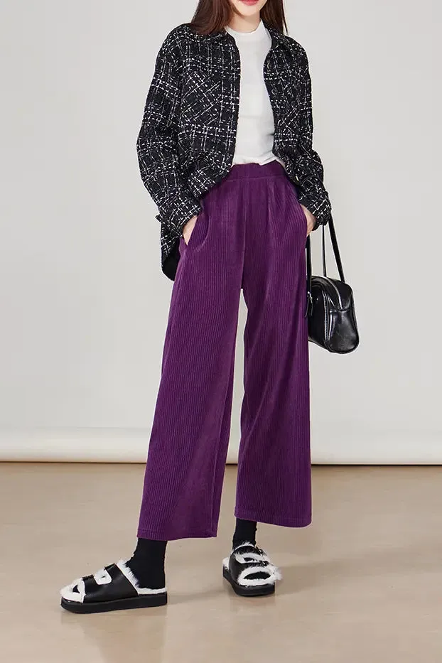 Wide-leg Cropped Pull-on Corduroy Pants