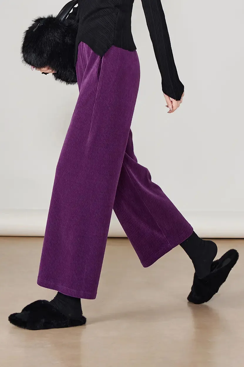 Wide-leg Cropped Pull-on Corduroy Pants