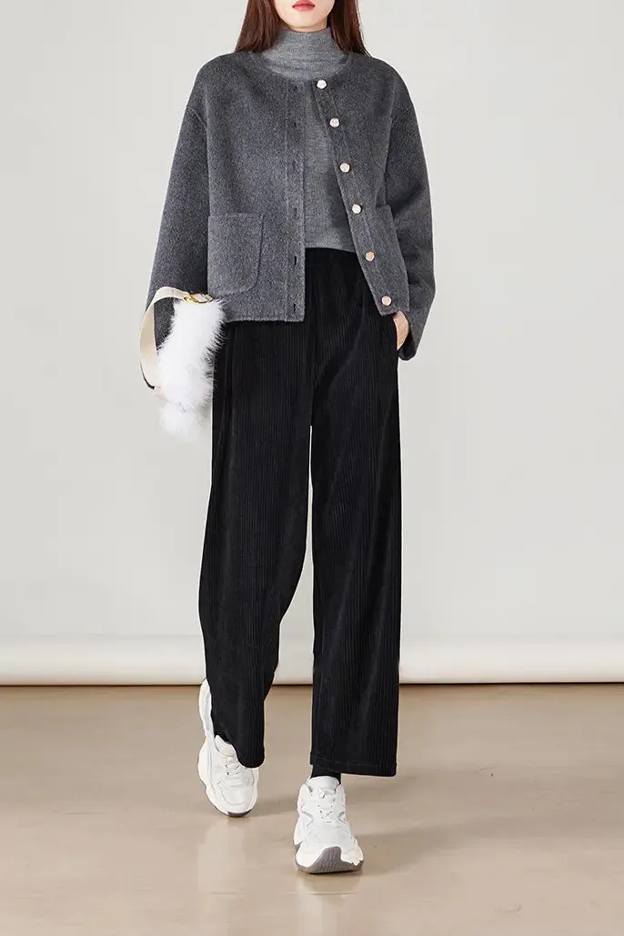 Wide-leg Cropped Pull-on Corduroy Pants