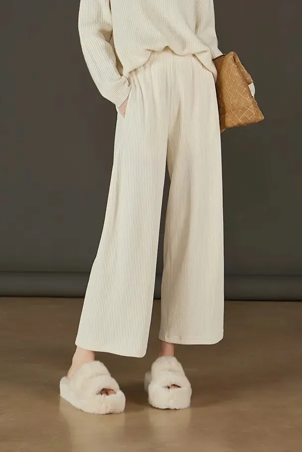 Wide-leg Cropped Pull-on Corduroy Pants