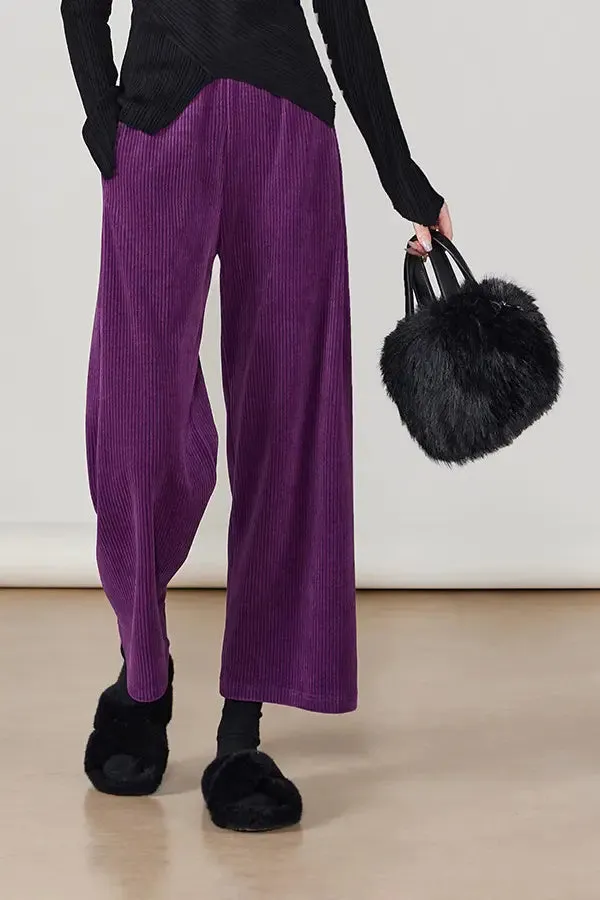 Wide-leg Cropped Pull-on Corduroy Pants