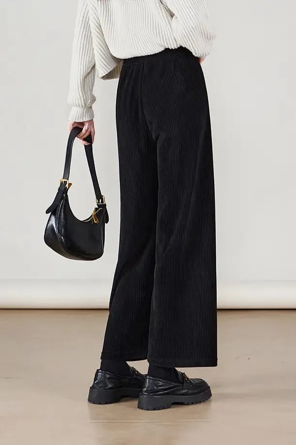 Wide-leg Cropped Pull-on Corduroy Pants