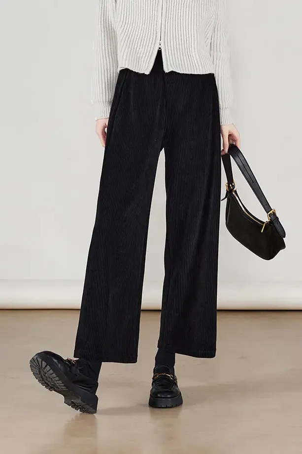 Wide-leg Cropped Pull-on Corduroy Pants
