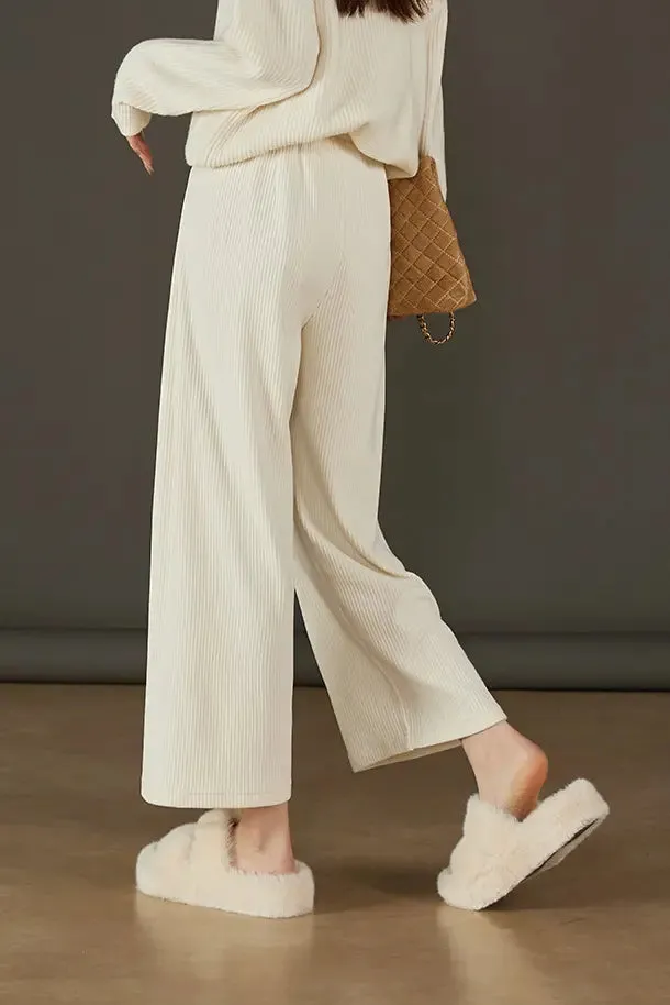 Wide-leg Cropped Pull-on Corduroy Pants