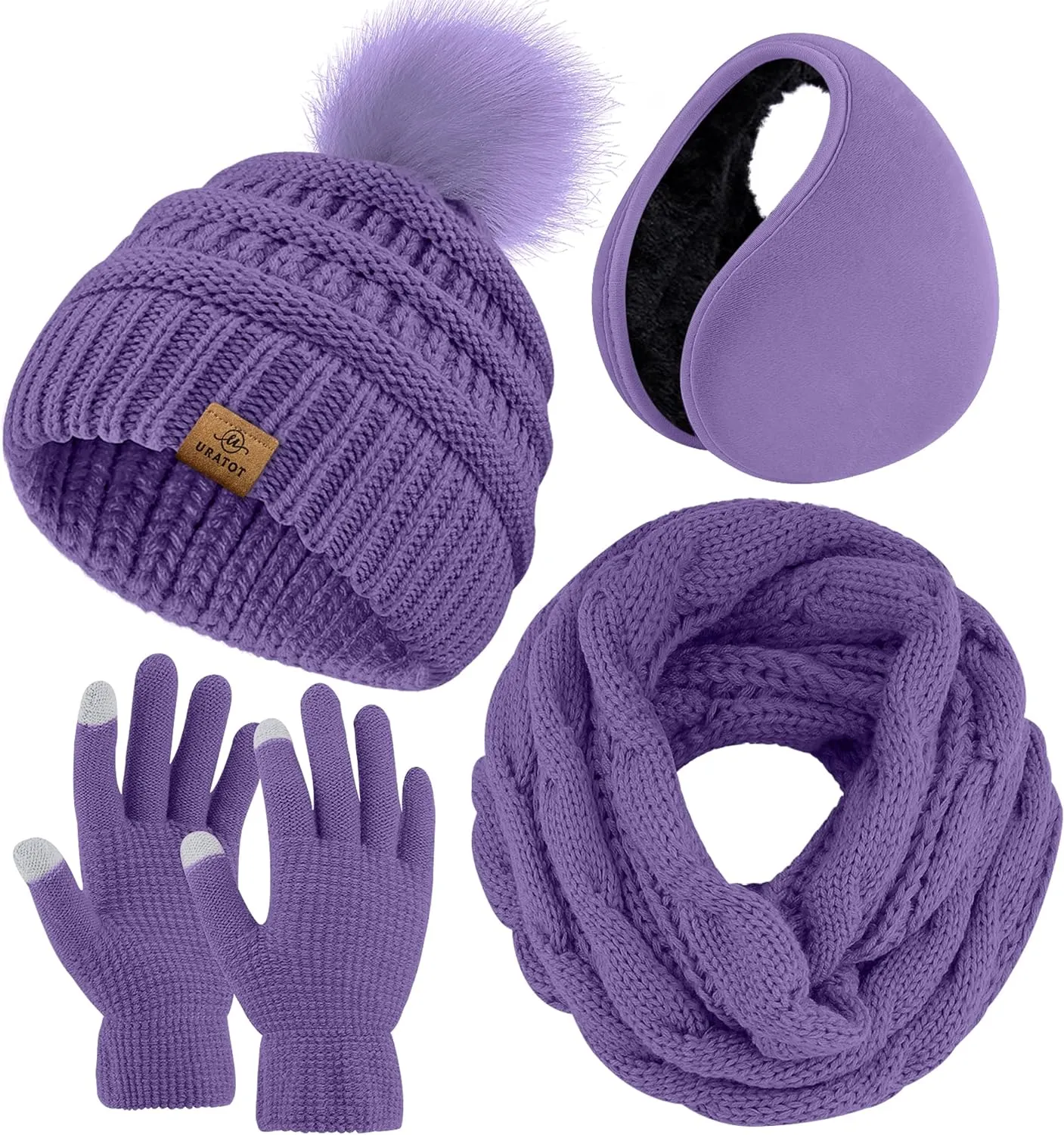 Winter Knit Olive Green Beanie Hat, Scarf, Ear Muff & Gloves Set