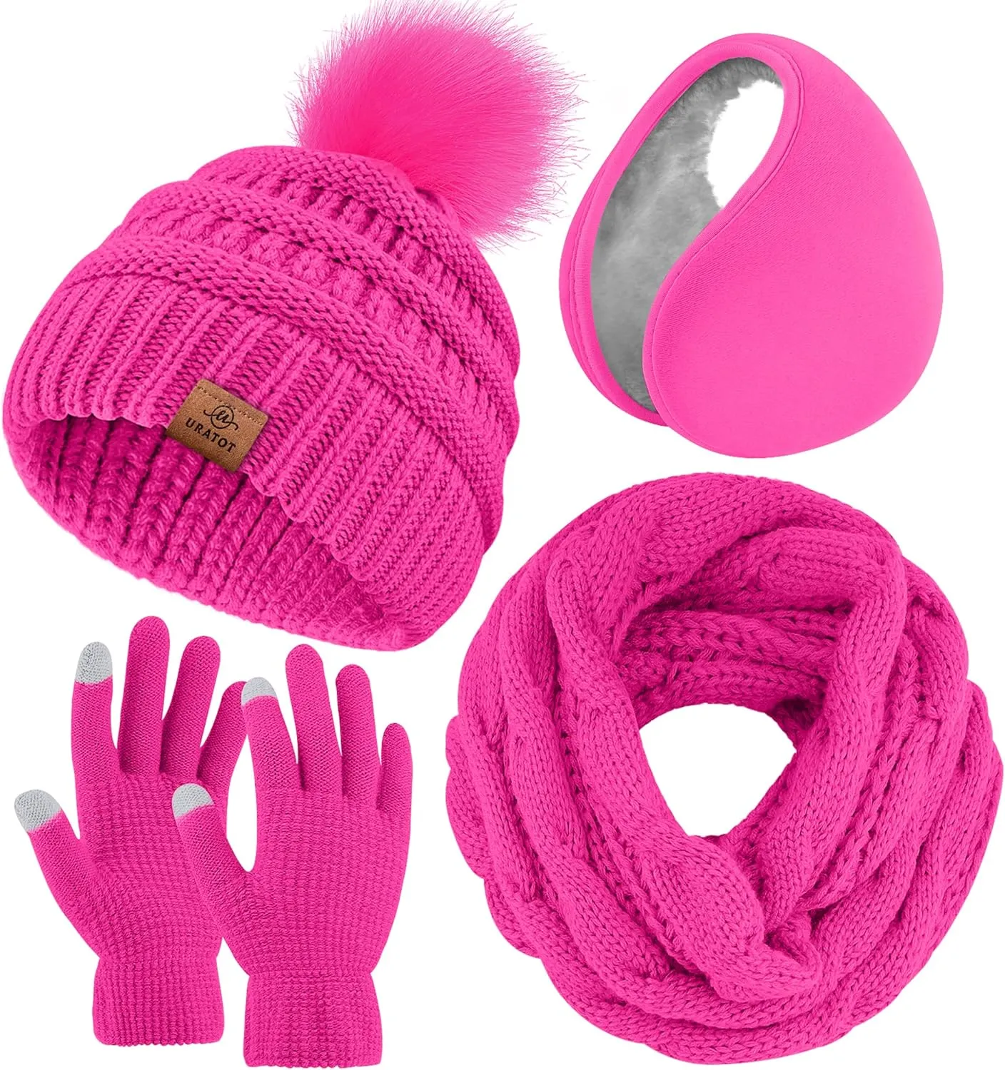 Winter Knit Olive Green Beanie Hat, Scarf, Ear Muff & Gloves Set