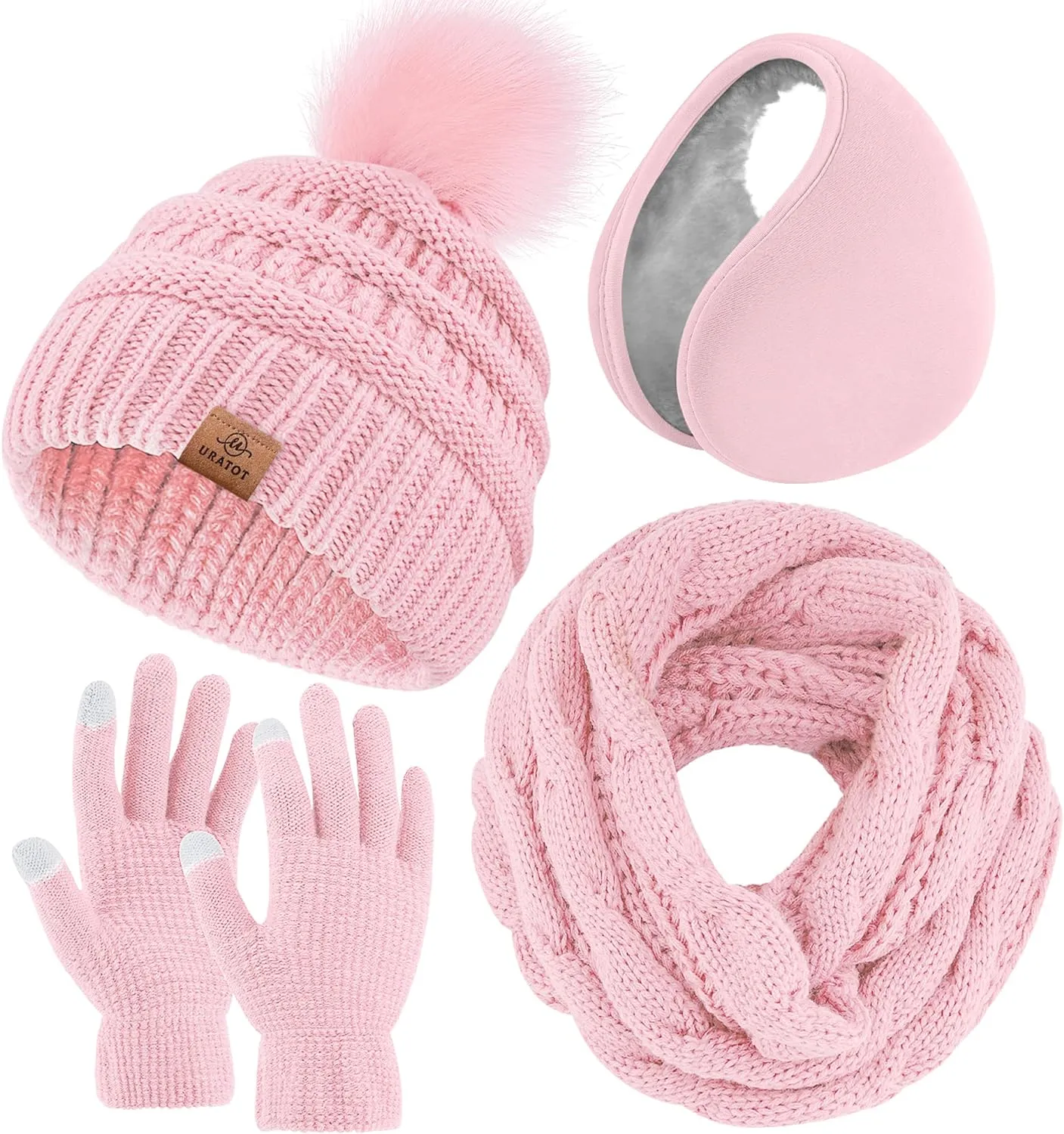 Winter Knit Olive Green Beanie Hat, Scarf, Ear Muff & Gloves Set