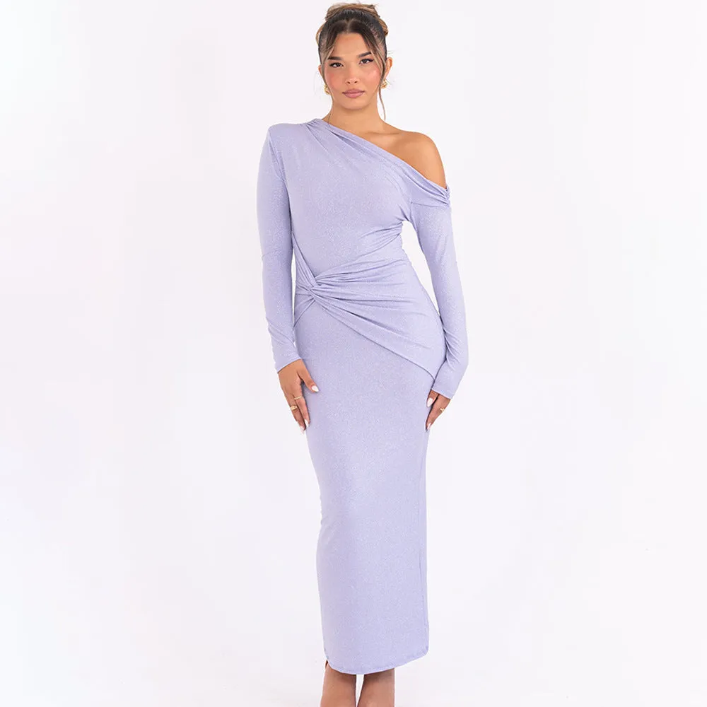 Women's One-Shoulder Long-Sleeve Bodycon Maxi Dress