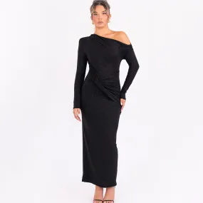 Women's One-Shoulder Long-Sleeve Bodycon Maxi Dress