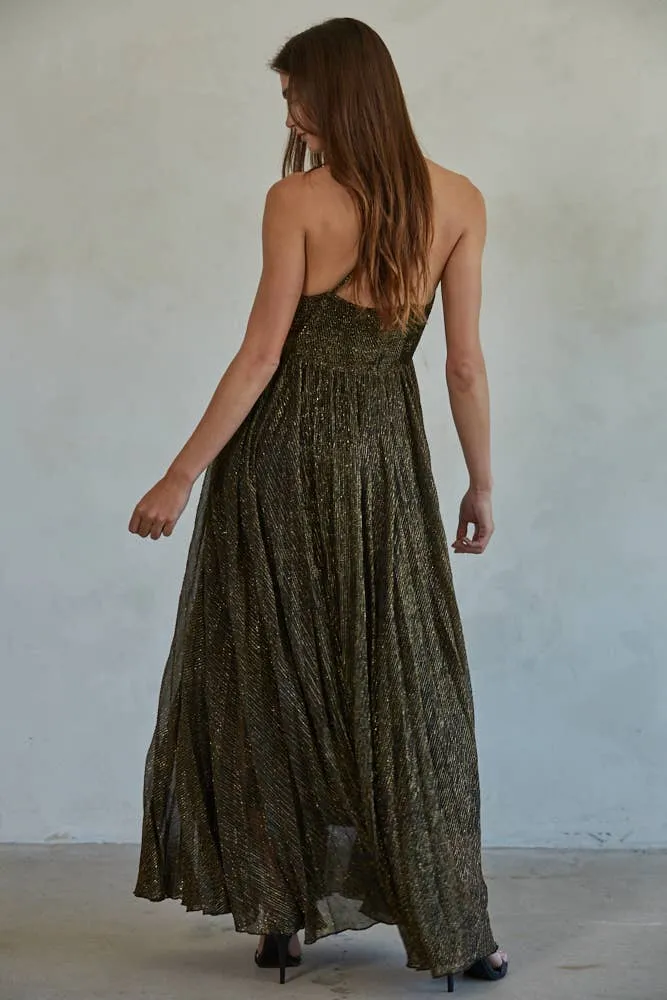 Woven Sleeveless Strap V-Neck Maxi