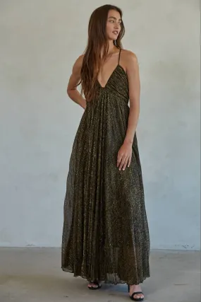 Woven Sleeveless Strap V-Neck Maxi