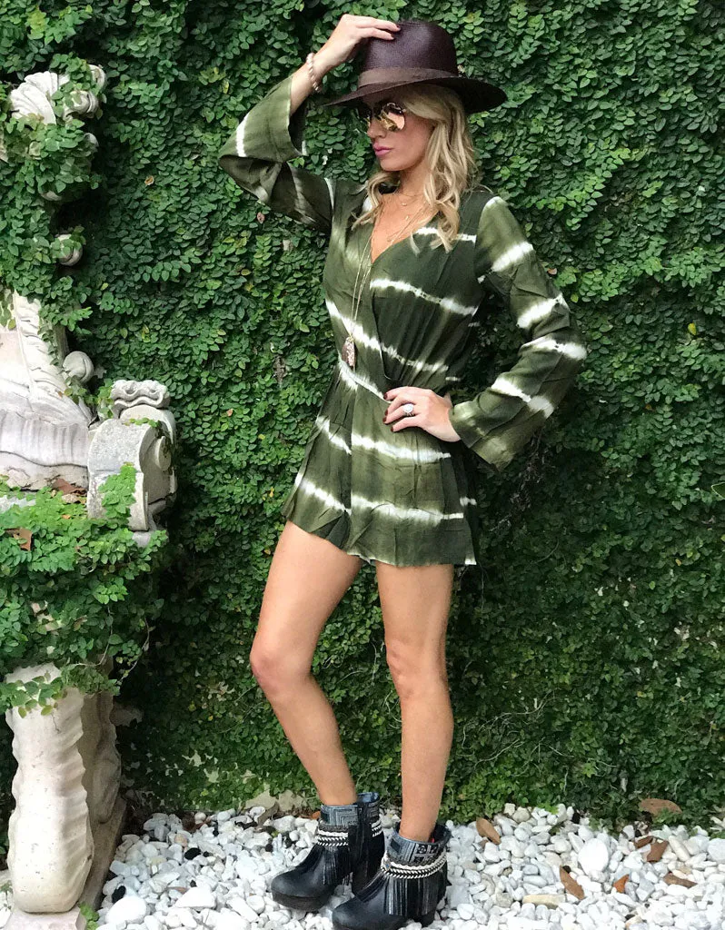 Wrap Me Up Tie Dye Romper in Army