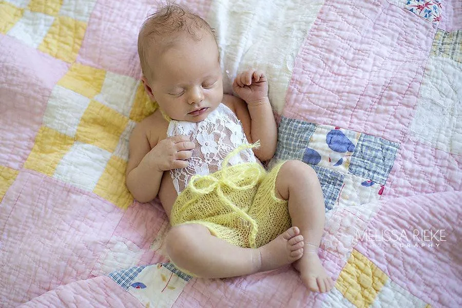 Yellow Lace Front Mohair Knit Newborn Romper