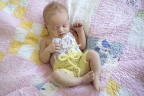 Yellow Lace Front Mohair Knit Newborn Romper