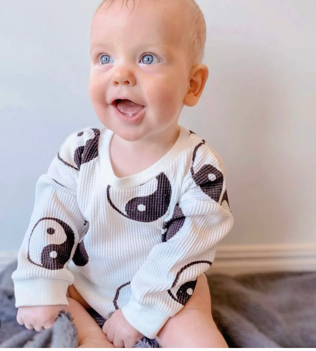 Ying Yang Waffle Romper - Black