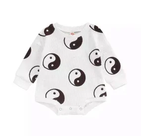Ying Yang Waffle Romper - Black
