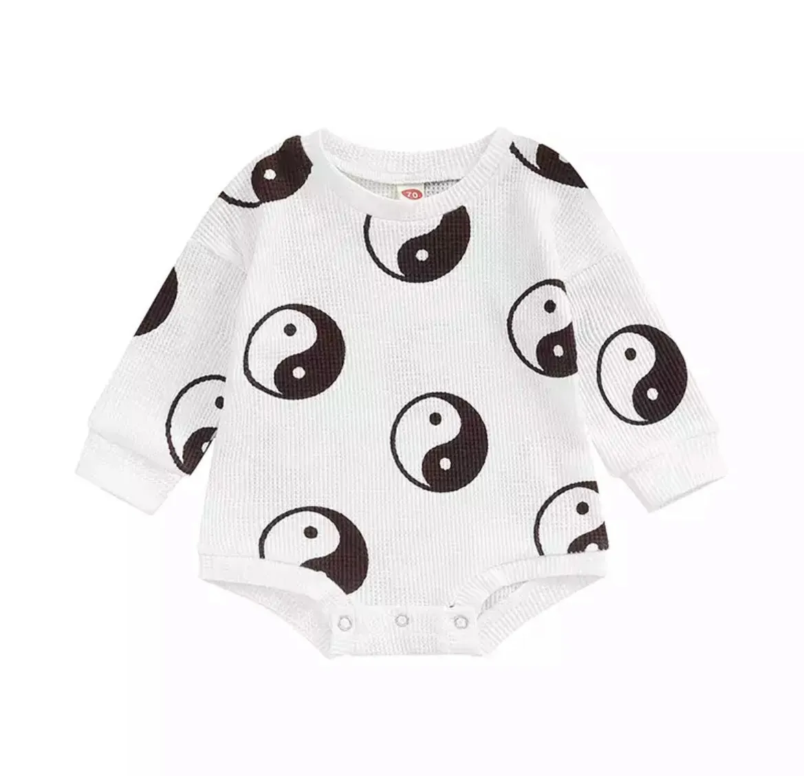 Ying Yang Waffle Romper - Black