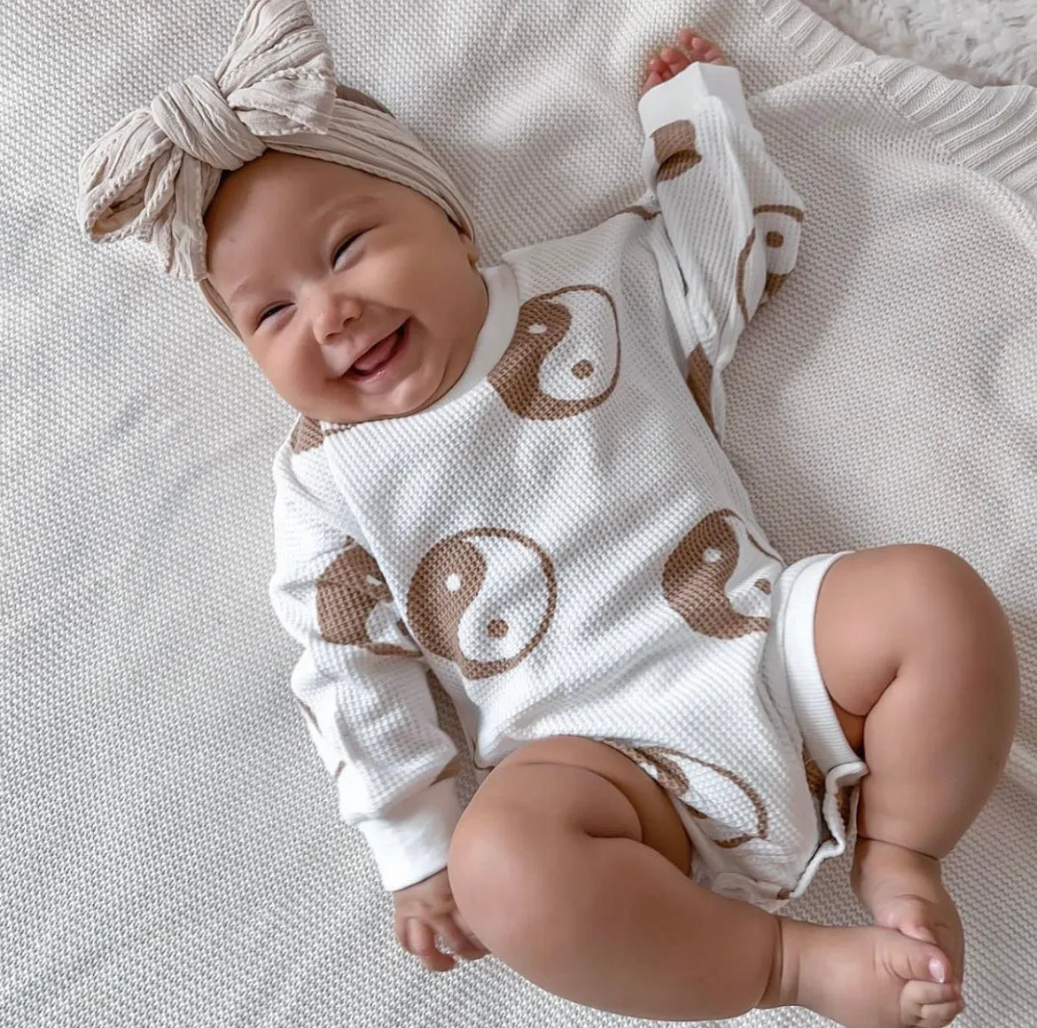 Ying Yang Waffle Romper - Black