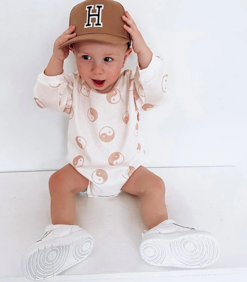 Ying Yang Waffle Romper - Black
